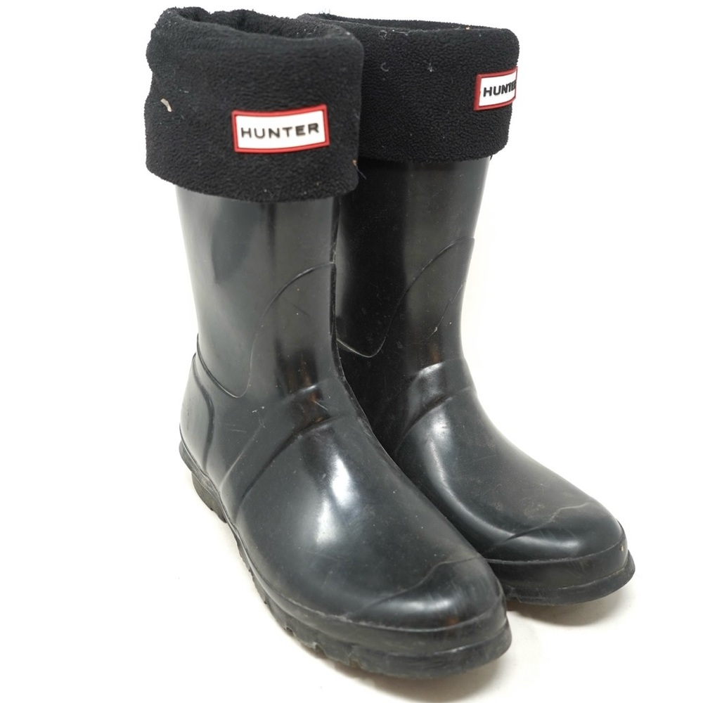 Hunter Rain Boots Original Short Women's Sz 9 Gloss black W/2 Pair of Boot Socks
